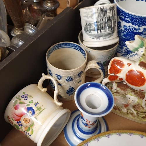 518 - A 19th century blue and white mug, and assorted other ceramics (box)