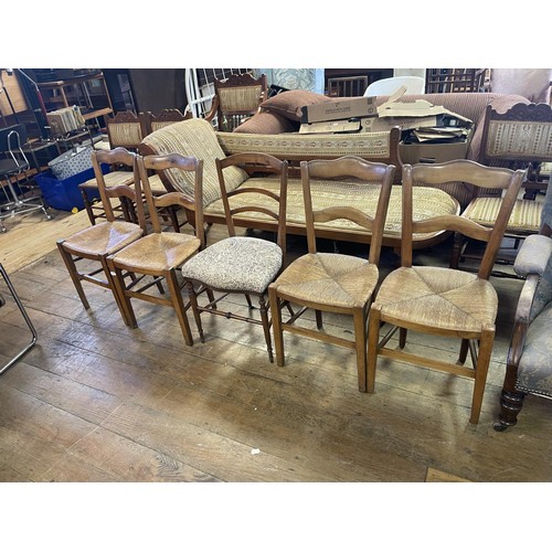 778 - A mahogany armchair, a set of five walnut ladder back chairs, and a single chair (7)