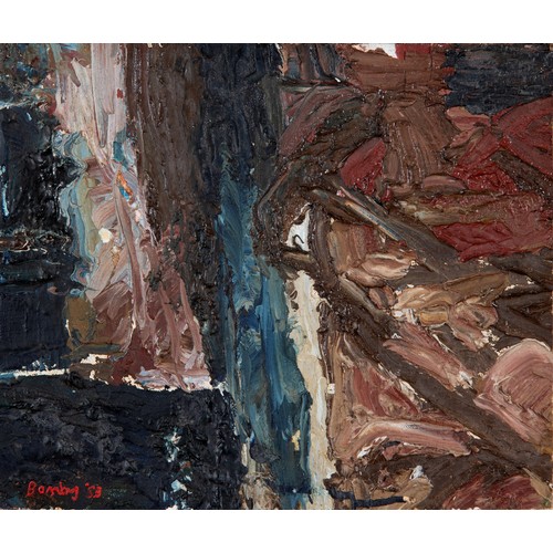 365 - Bomberg, abstract, oil on board, bears a signature and date '53, 24 x 30 cm