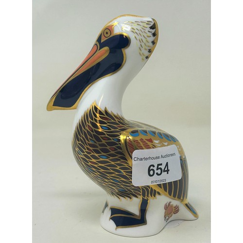 654 - A Royal Crown Derby paperweight, Brown Pelican, 13 cm high, boxed Provenance: From a large single ow... 