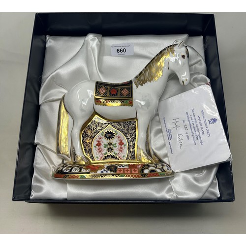 660 - A Royal Crown Derby limited edition paperweight, Appleby Mare, 307/1500, 20 cm high, with a certific... 