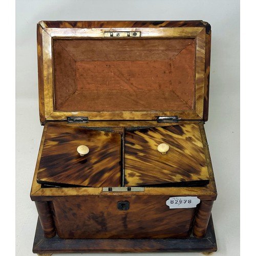 674 - A 19th century tortoiseshell tea caddy, 19 cm wide
Ivory Exemption certificate ref: 7QVWP4Q1