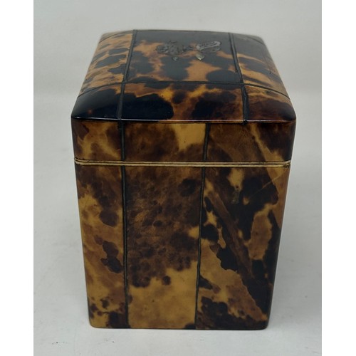 675 - A 19th century tortoiseshell tea caddy, 11 cm wide
Ivory Exemption certificate ref: SBXNJRZN