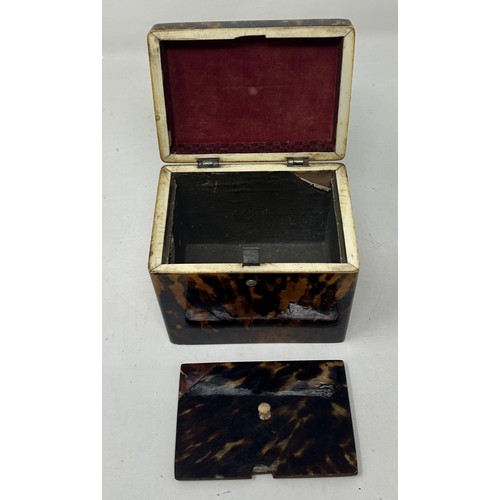 675 - A 19th century tortoiseshell tea caddy, 11 cm wide
Ivory Exemption certificate ref: SBXNJRZN