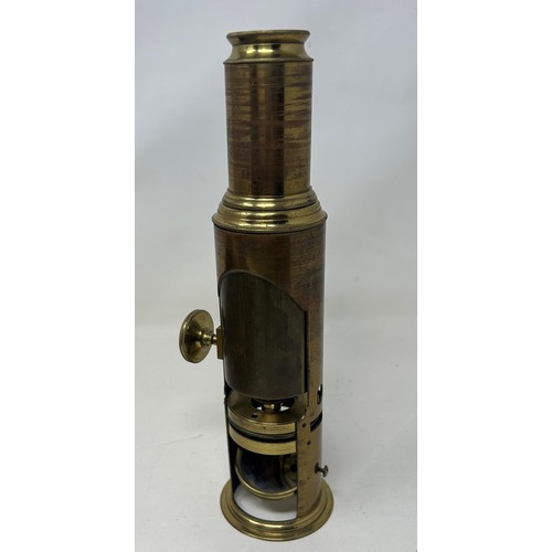 677 - A 19th century brass compound microscope, cased, 28 cm wide