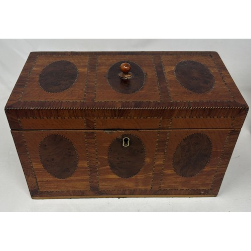 678 - A 19th century mahogany tea caddy, 23 cm wide, and a box, 24 cm wide