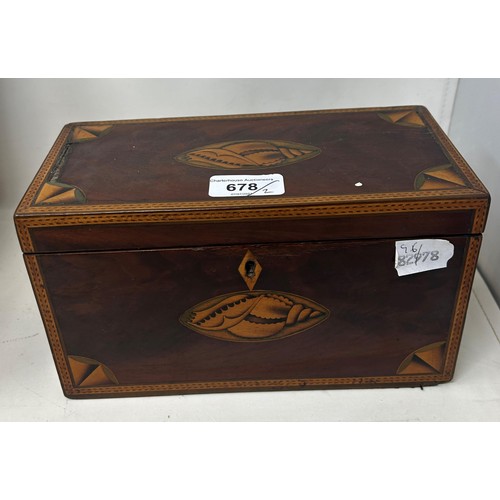 678 - A 19th century mahogany tea caddy, 23 cm wide, and a box, 24 cm wide