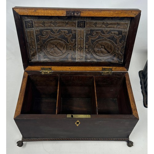 679 - A 19th century mahogany box, 24 cm wide, and a papier mache box, 17 cm wide (2)