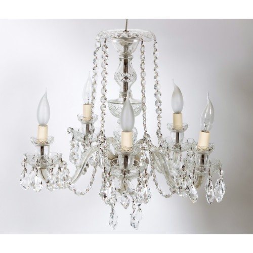 935 - A cut glass five branch chandelier, 45 cm diameter