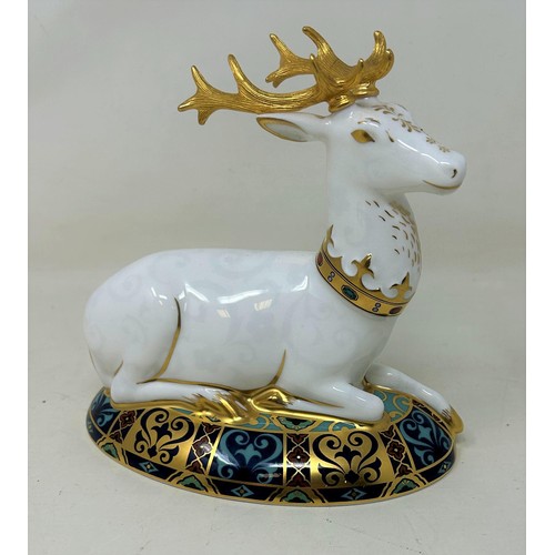 661 - A Royal Crown Derby limited edition paperweight, The White Hart, 153/2000, 15 cm high, boxed Provena... 