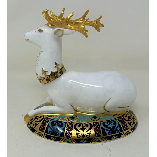 661 - A Royal Crown Derby limited edition paperweight, The White Hart, 153/2000, 15 cm high, boxed Provena... 