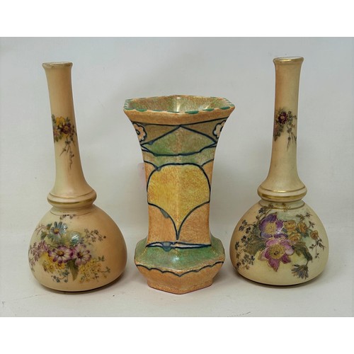 702 - A pair of Royal Worcester blush ivory vases, 18 cm high, a pair of Noritaki vases, a Davenport bowl,... 