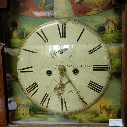 936 - A 19th century longcase clock, with a painted arch dial, with a two train movement striking on a bel... 