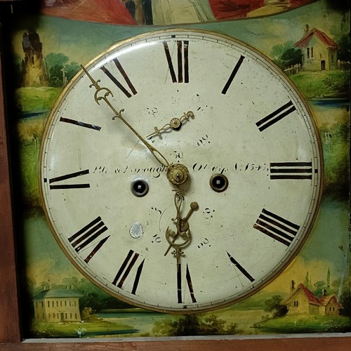 936 - A 19th century longcase clock, with a painted arch dial, with a two train movement striking on a bel... 