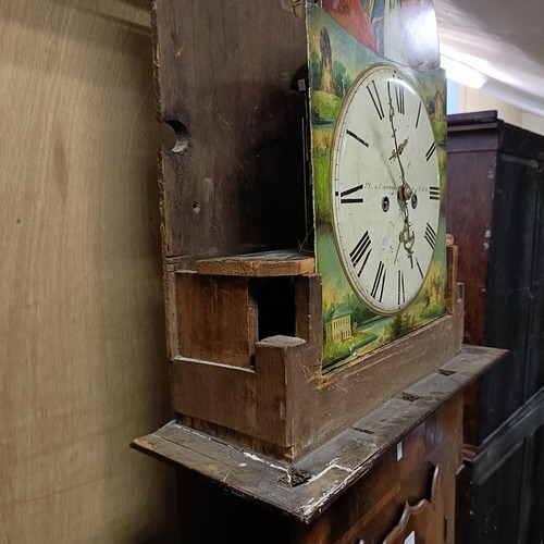 936 - A 19th century longcase clock, with a painted arch dial, with a two train movement striking on a bel... 