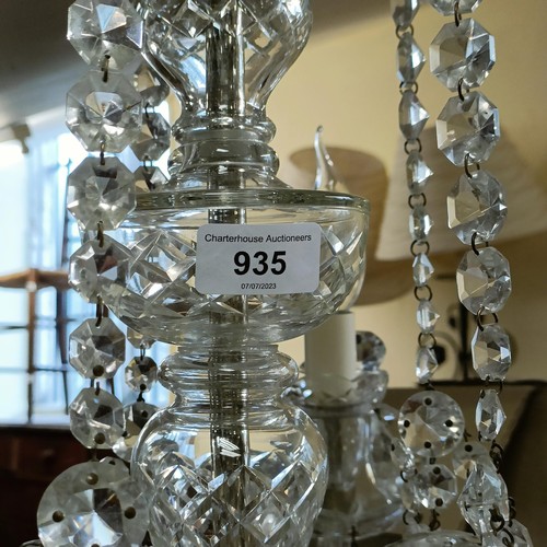 935 - A cut glass five branch chandelier, 45 cm diameter