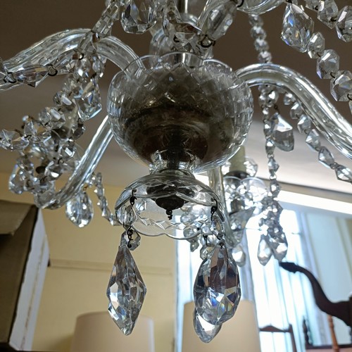 935 - A cut glass five branch chandelier, 45 cm diameter