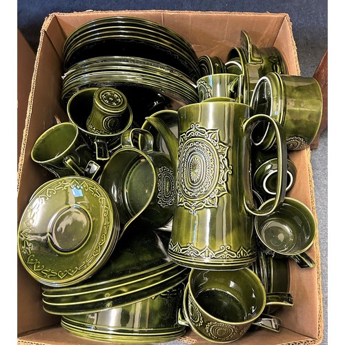 600 - ***Withdrawn*** A 1970s green glazed dinner and tea service, and assorted other ceramics (4 boxes)