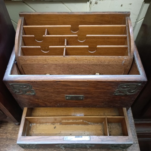 752 - A walnut smokers cabinet, 40 cm wide, an oak wall cabinet, and a stationery box (3)