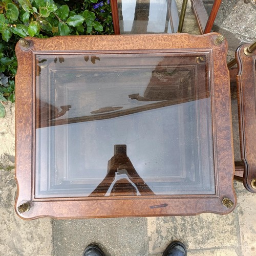 784 - A walnut framed wall mirror, 157 x 43 cm, and a pair of side tables (3)