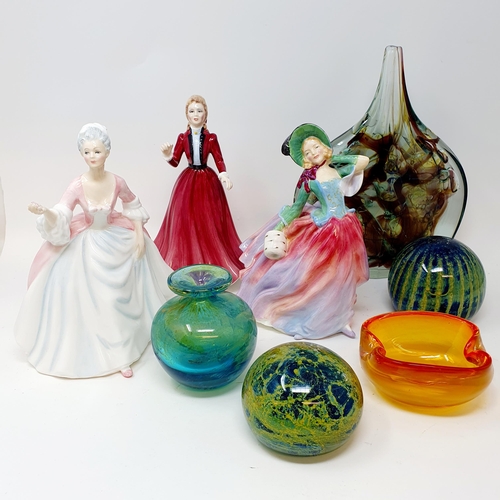 540 - A Royal Doulton figure, Autumn Breezes, two others, two paperweights, and assorted other items (box)