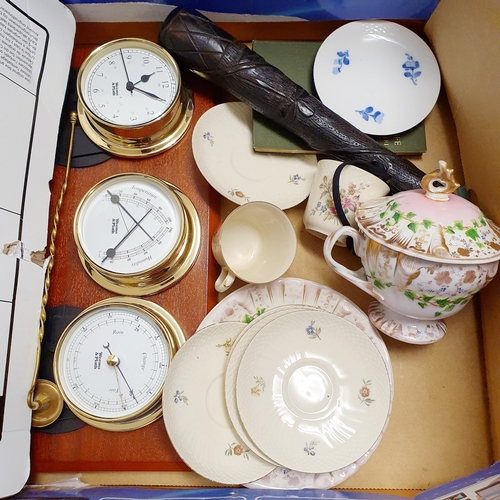 541 - A Royal Copenhagen set of four cups and saucers, a stamp album, and assorted other items (box)