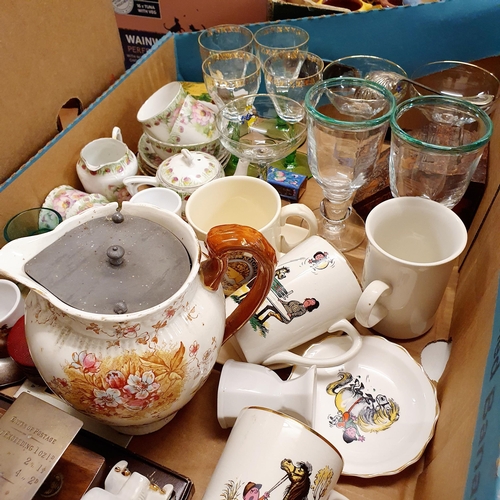 549 - A copper watering can, a novelty baby's bowl, a Beswick cat band, and assorted other items (box)