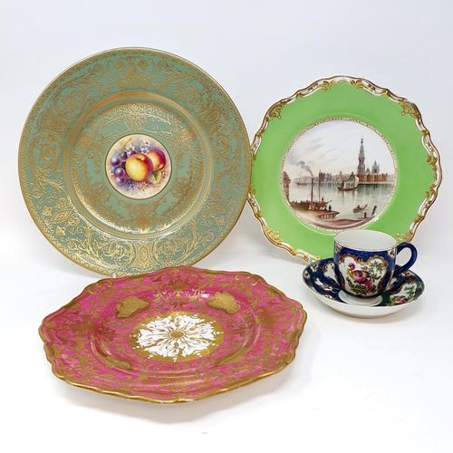 578 - A Royal Worcester cabinet plate, painted fruit, a blue ground cup and saucer, assorted ceramics and ... 