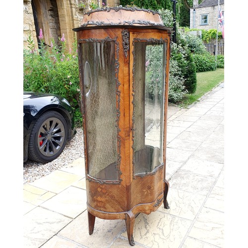 944 - A 19th century French serpentine front walnut display cabinet, with gilt metal mounts, 90 cm wide