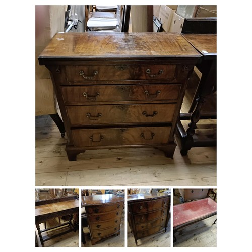 945 - A 20th century mahogany bachelors chest,  74 cm wide, two chest of drawers, an oak side table and co... 