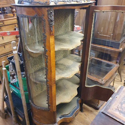 944 - A 19th century French serpentine front walnut display cabinet, with gilt metal mounts, 90 cm wide