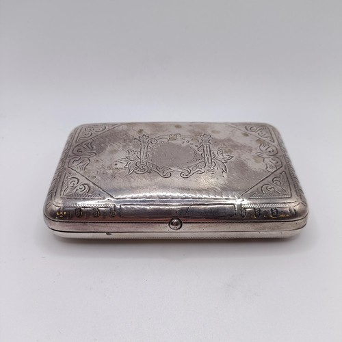 18 - A Russian silver cigarette case, engraved a building, 84 standard, 12 cm wide