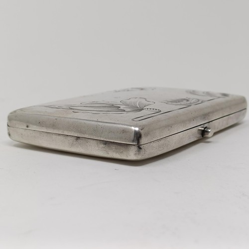 77 - A Russian silver coloured metal cigarette case, with engraved decoration, 84 standard, 5.6 ozt, 12 c... 