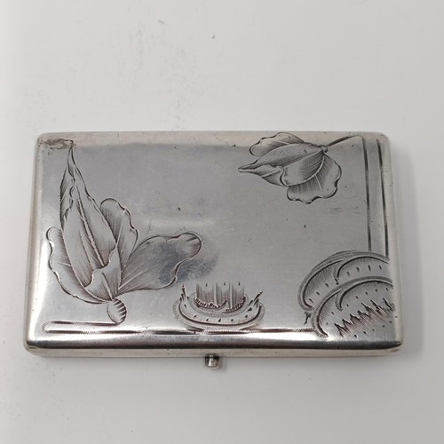 77 - A Russian silver coloured metal cigarette case, with engraved decoration, 84 standard, 5.6 ozt, 12 c... 