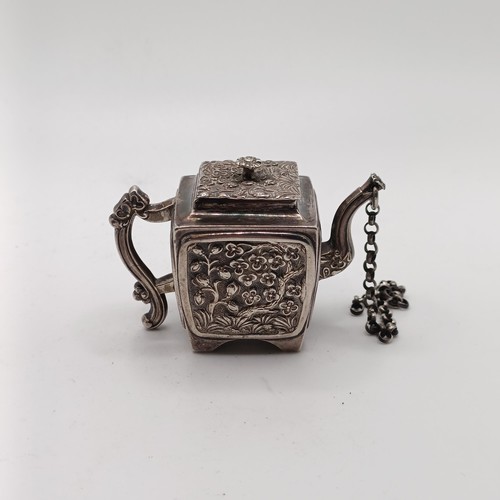 190 - A novelty silver miniature teapot, Joseph Wilmore, 3.5 cm high