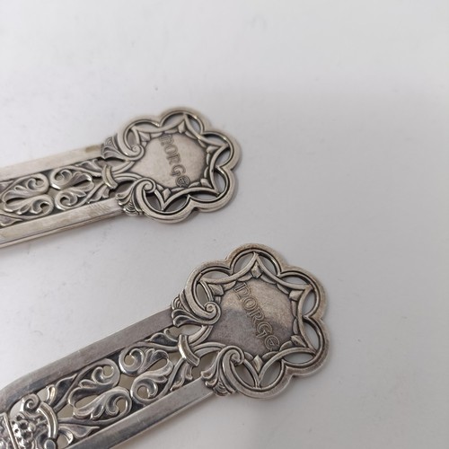 108 - A pair of Norwegian silver coloured metal caddy type spoons (2)