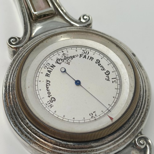 49 - An Edwardian novelty silver mounted barometer and thermometer, Birmingham 1905, 20.5 cm high