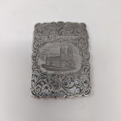 116 - A rare Victorian visiting card case, engraved Westminster Abbey, Foxall & Co, Birmingham 1850, 2.5 o... 