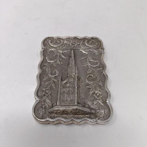 118 - A Victorian silver visiting card case, embossed Scots memorial, named, Birmingham 1850, 1.5 ozt, 9 c... 