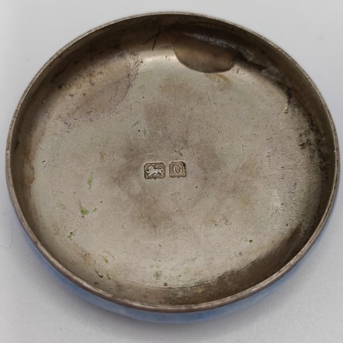 165 - A silver and enamel pillbox and cover, slight damage, 4 cm diameter