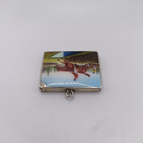 213 - A late Victorian silver and enamel vesta case, decorated a horse jumping a fence, import marks for B... 