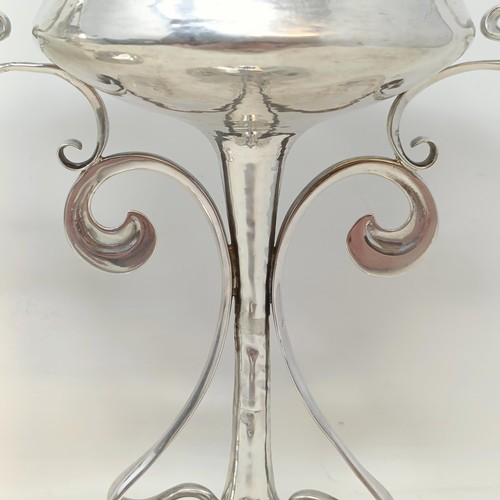 5 - A pair of Art Nouveau silver pedestal cups, applied blue cabochon stones, Mappin & Webb, Sheffield 1... 