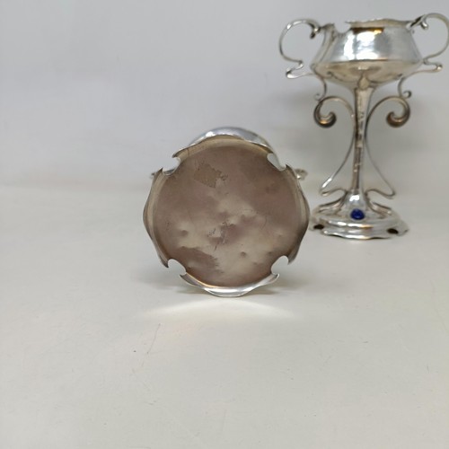 5 - A pair of Art Nouveau silver pedestal cups, applied blue cabochon stones, Mappin & Webb, Sheffield 1... 