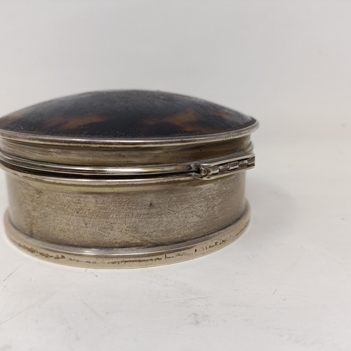 64 - A silver and tortoiseshell box, London 1925, 10 cm