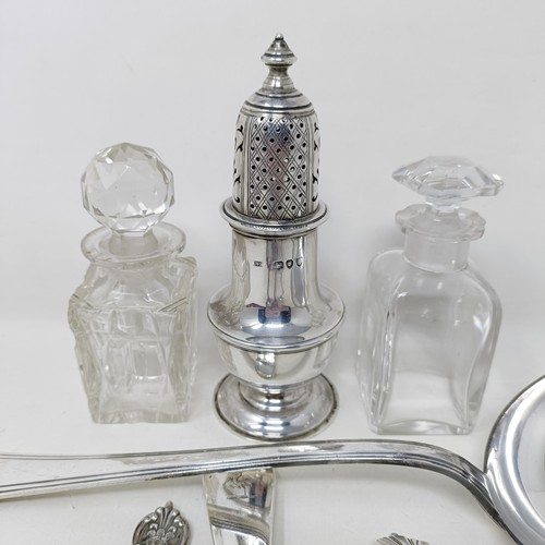 1 - A George V silver sugar sifter, two sifter spoons, various dates and marks, 5.8 ozt, a silver plated... 