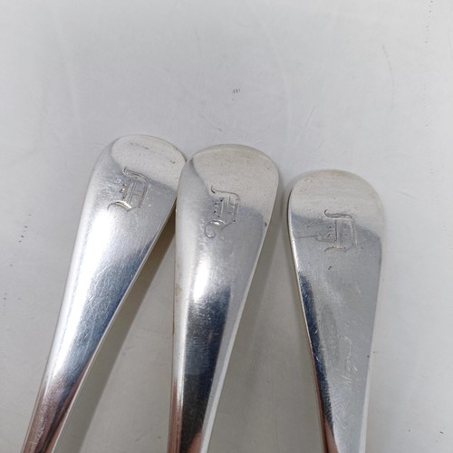 9 - A matched set of six Old English pattern serving spoons, various dates and marks, 16.6 ozt