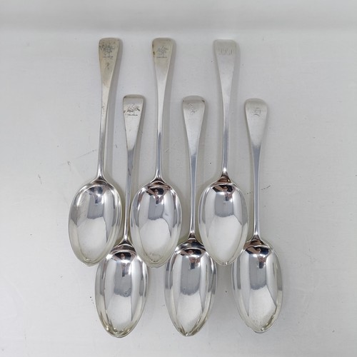 17 - A matched set of six silver Old English pattern serving spoons, various dates and marks, 13.8 ozt