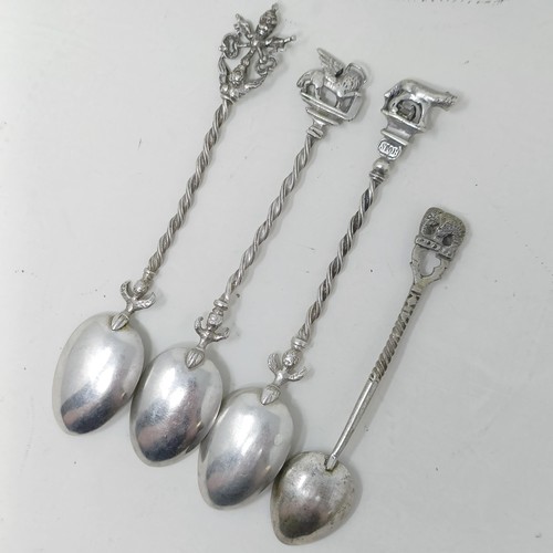 20 - A silver sifter spoon, two others, and a set of Continental silver coloured metal coffee spoons, var... 