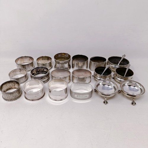 33 - A George II silver salt, assorted napkin rings and other items, various dates and marks, 13.8 ozt