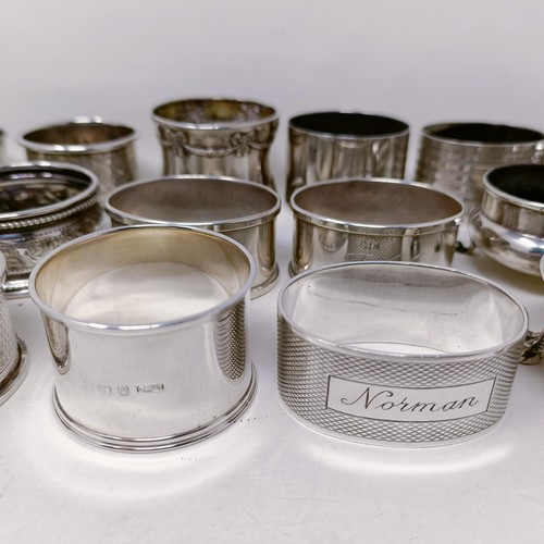 33 - A George II silver salt, assorted napkin rings and other items, various dates and marks, 13.8 ozt